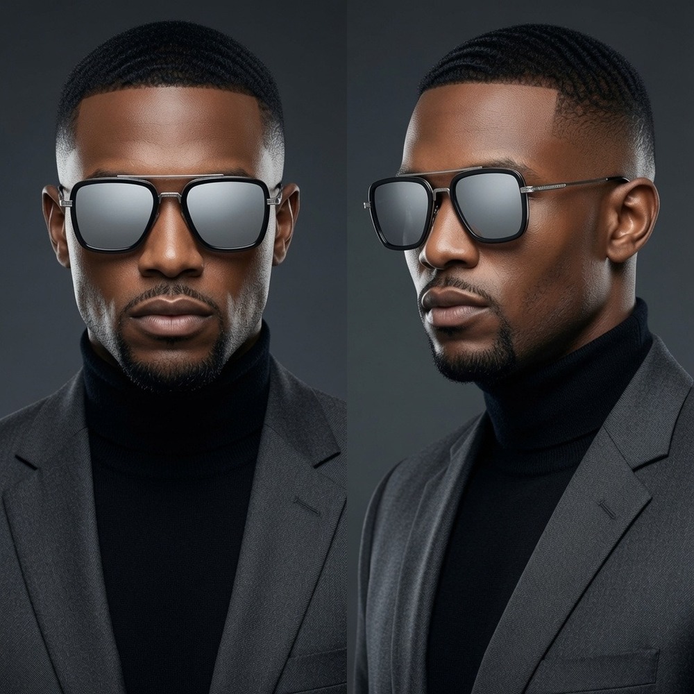 Mens Square Sunglasses Silver Mirror Lens Black Silver Frame Hip Hop Cholo Class
